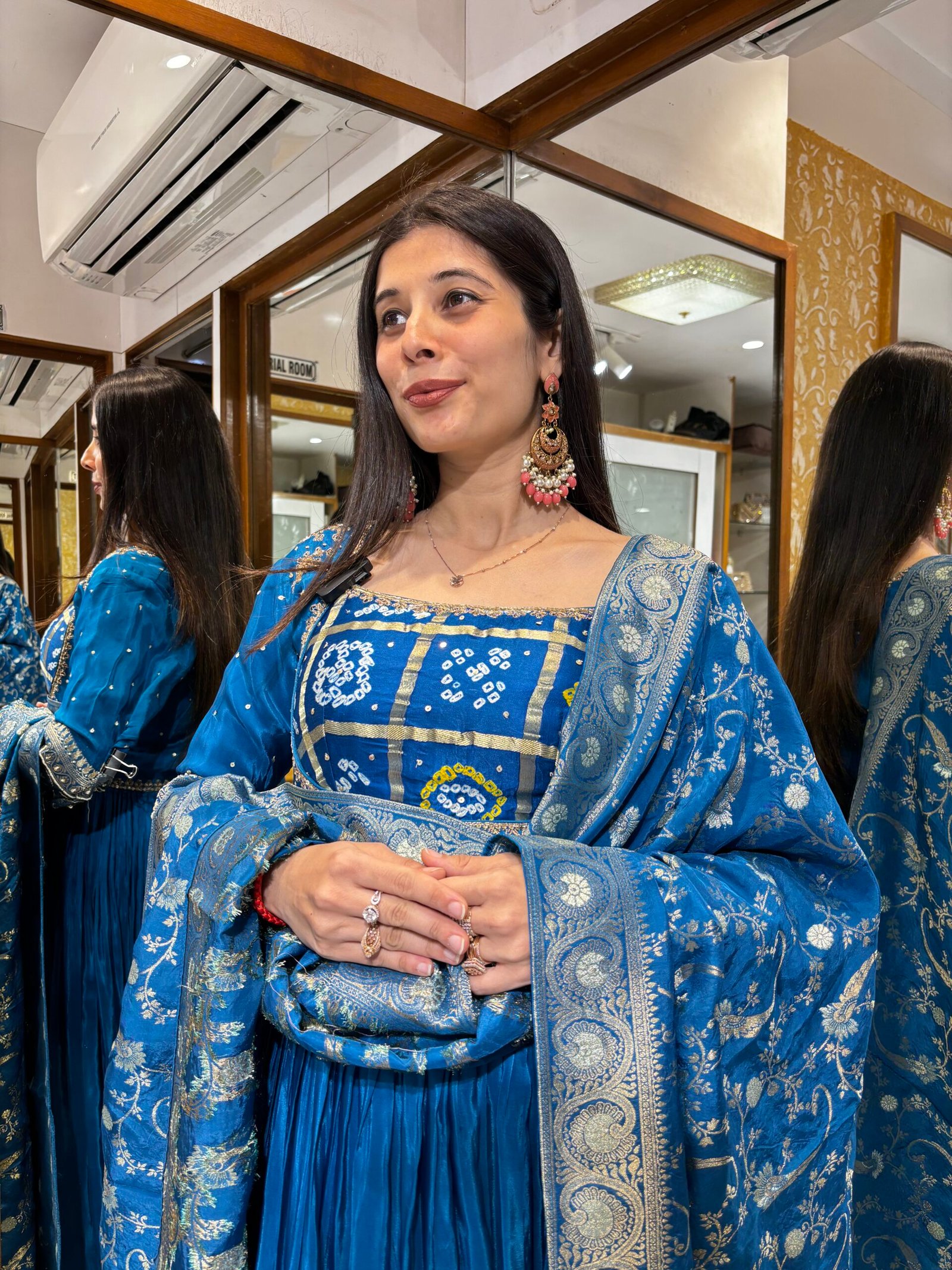 FIROZI BLUE RANGREZ FLOWY ANARKALI SET WITH DUPATTA - Image 2