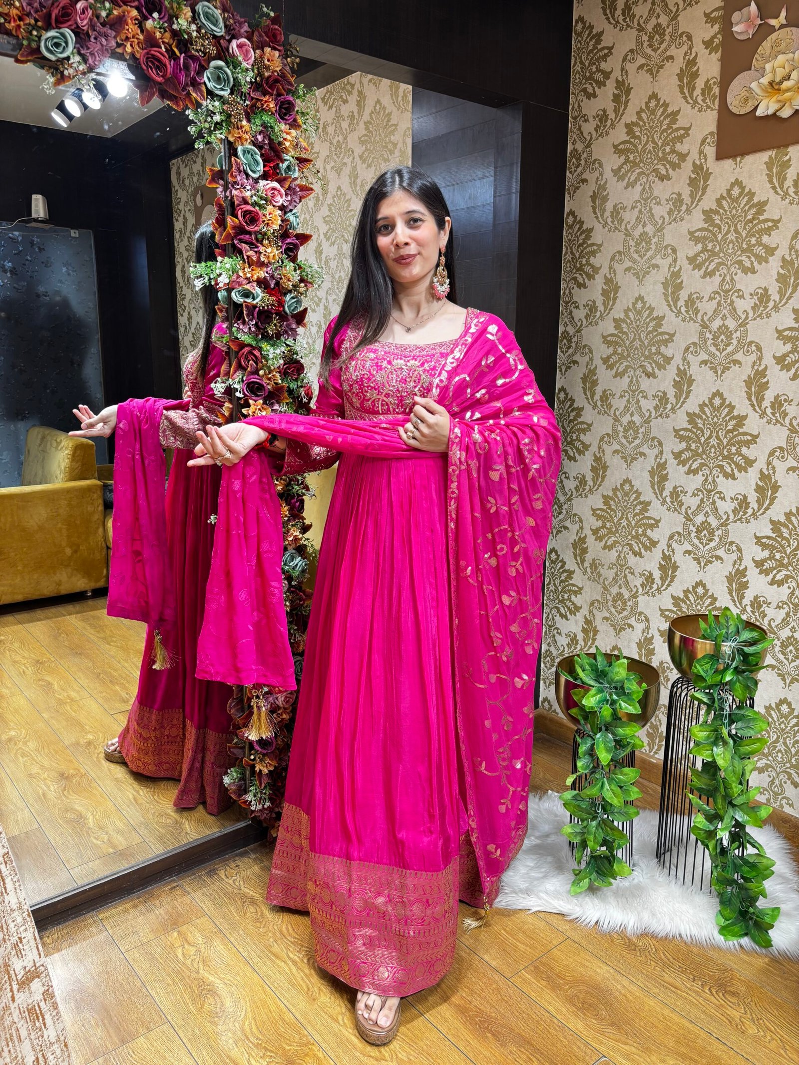 ROYAL HOT PINK FLOWY ANARKALI SET WITH DUPATTA