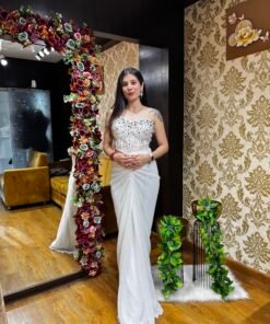 WHITE LUXE SKIRT SET WITH STONE EMBLESHEED CORSET BLOUSE