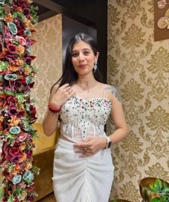 Alternative view of WHITE LUXE SKIRT SET WITH STONE EMBLESHEED CORSET BLOUSE