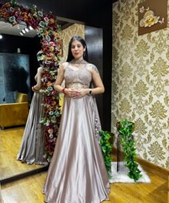 ROSE GOLD ACRYLIC CORSET SKIRT SET WITH DUPATTA