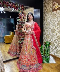 RANGREZ PINK RED HEAVY TRADITIONAL LENGHA CHOLI