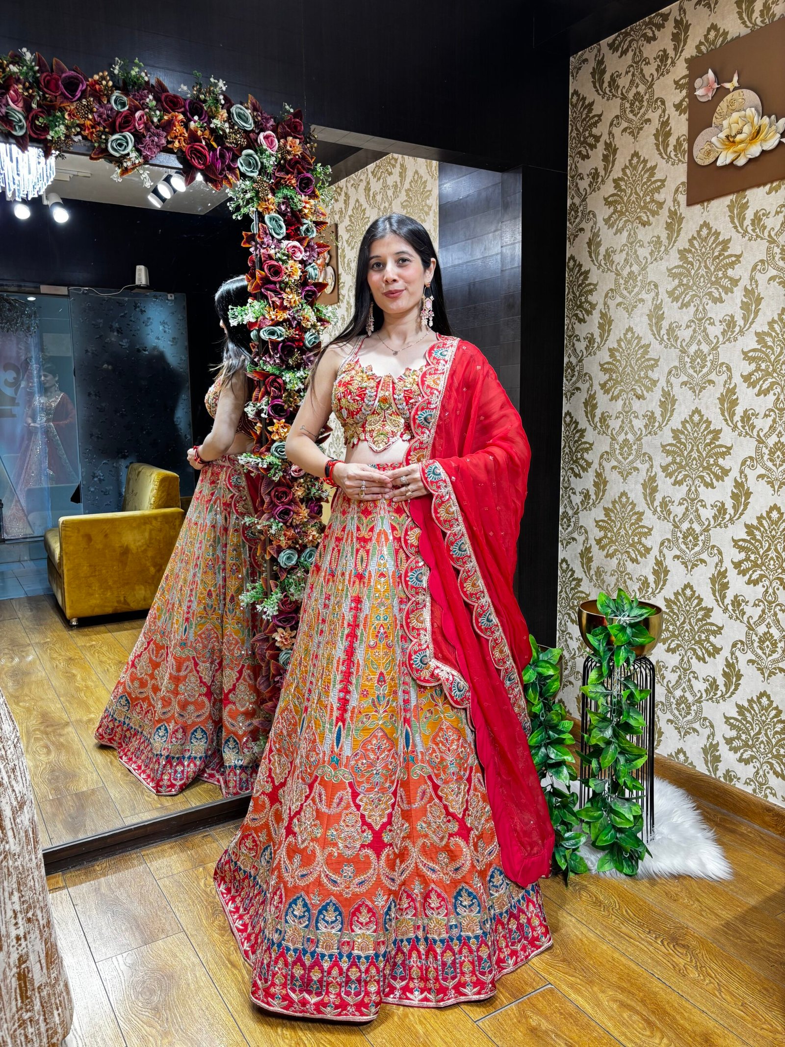 RANGREZ PINK RED HEAVY TRADITIONAL LENGHA CHOLI