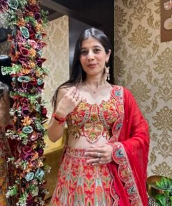 Alternative view of RANGREZ PINK RED HEAVY TRADITIONAL LENGHA CHOLI