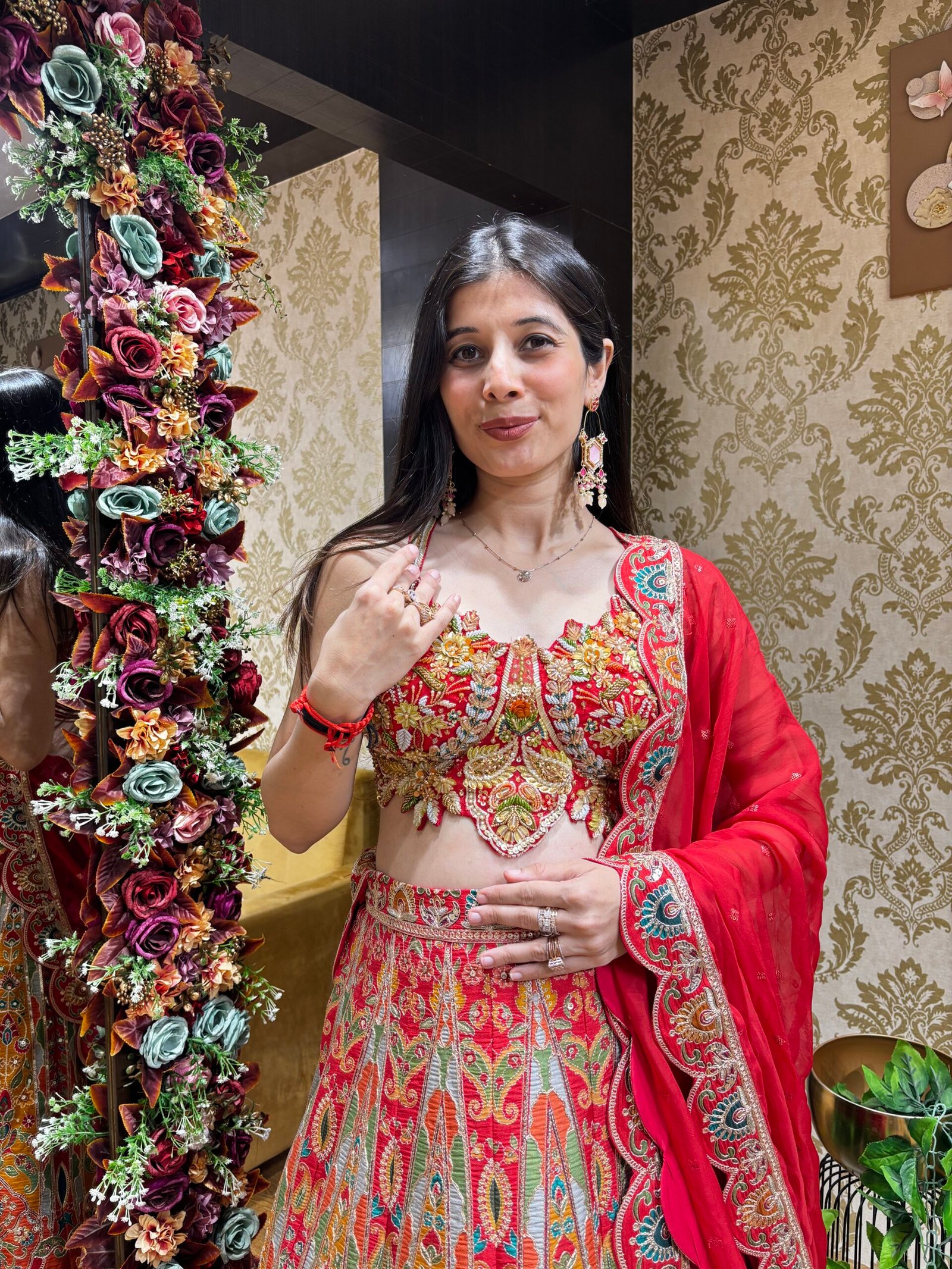 RANGREZ PINK RED HEAVY TRADITIONAL LENGHA CHOLI - Image 2