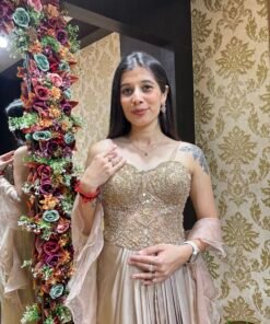 Alternative view of CHAMPAGNE GOLD PLEATED SKIRT WITH CORSET BLOUSE & RUFFLE DUPATTA