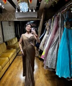 MOCHA BROWN READY TO WEAR CELEB STYLE SLEEK LOOK SAREE