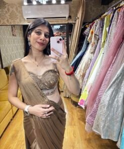 Alternative view of MOCHA BROWN READY TO WEAR CELEB STYLE SLEEK LOOK SAREE