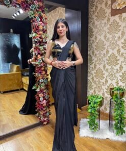 BLACK STYTLISH READY TO WEAR DRAPE WITH DRAMATIC HANDWORK BLOUSE