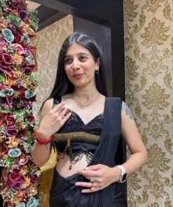 Alternative view of BLACK STYTLISH READY TO WEAR DRAPE WITH DRAMATIC HANDWORK BLOUSE