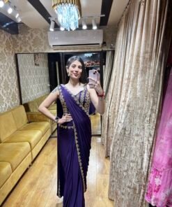 JAMUNI PURPLE DRAPE SAREE WITH MIRROR CORSET STYLE BLOUSE