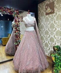 MISHA ROSE GOLD HEAVY LENGHA CHOLI WITH ATTACHED DUPATTA & ONE SIDE BLOUSE