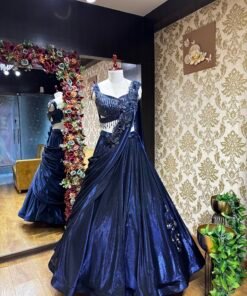 MIDNIGHT BLUE HEAVY LENGHA WITH BLOUSE & ATTACHED DRAPE