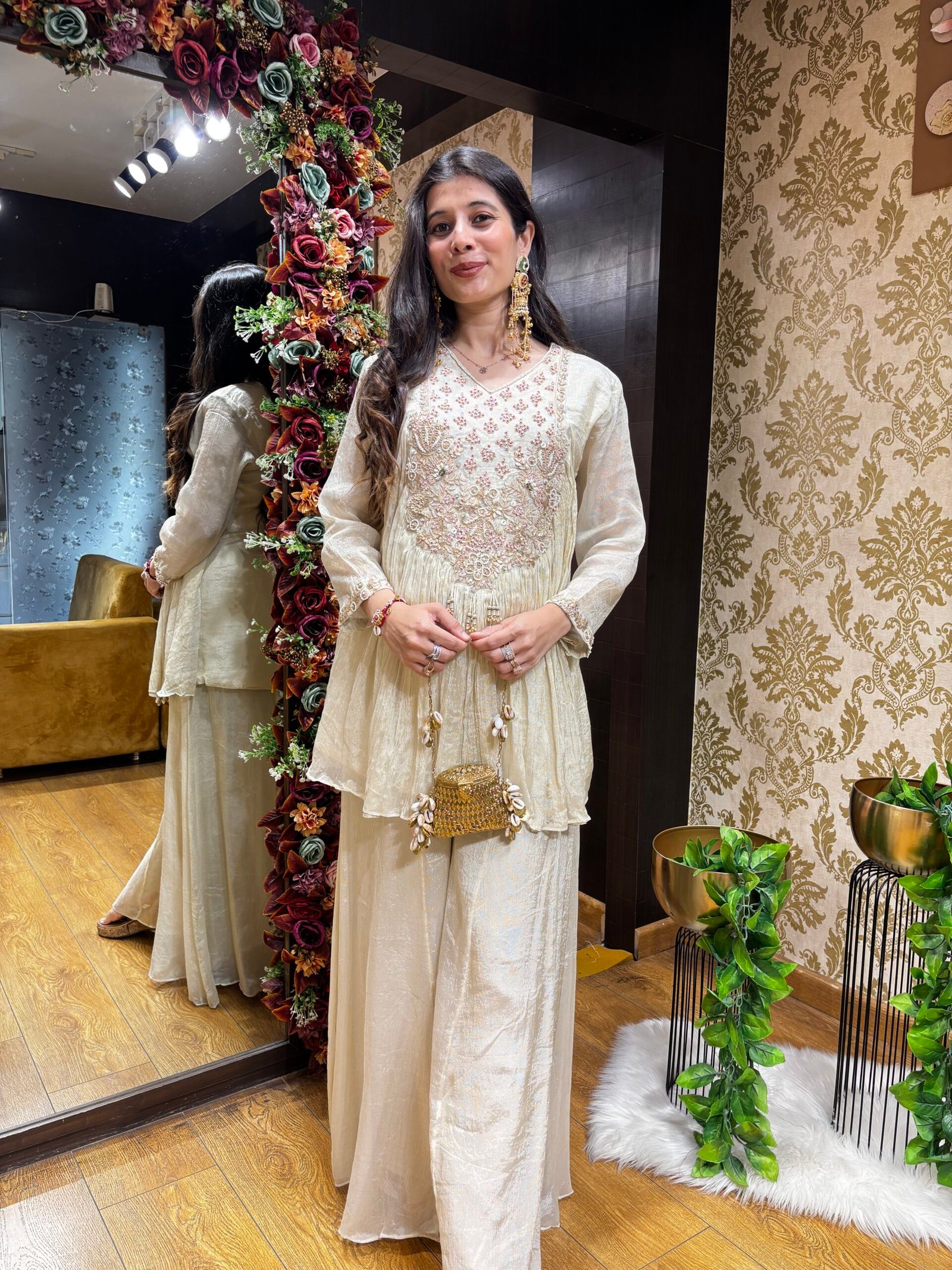 IVORY MASTANI NOOR PLAZZO WITH SHORT TOP & DUPATTA