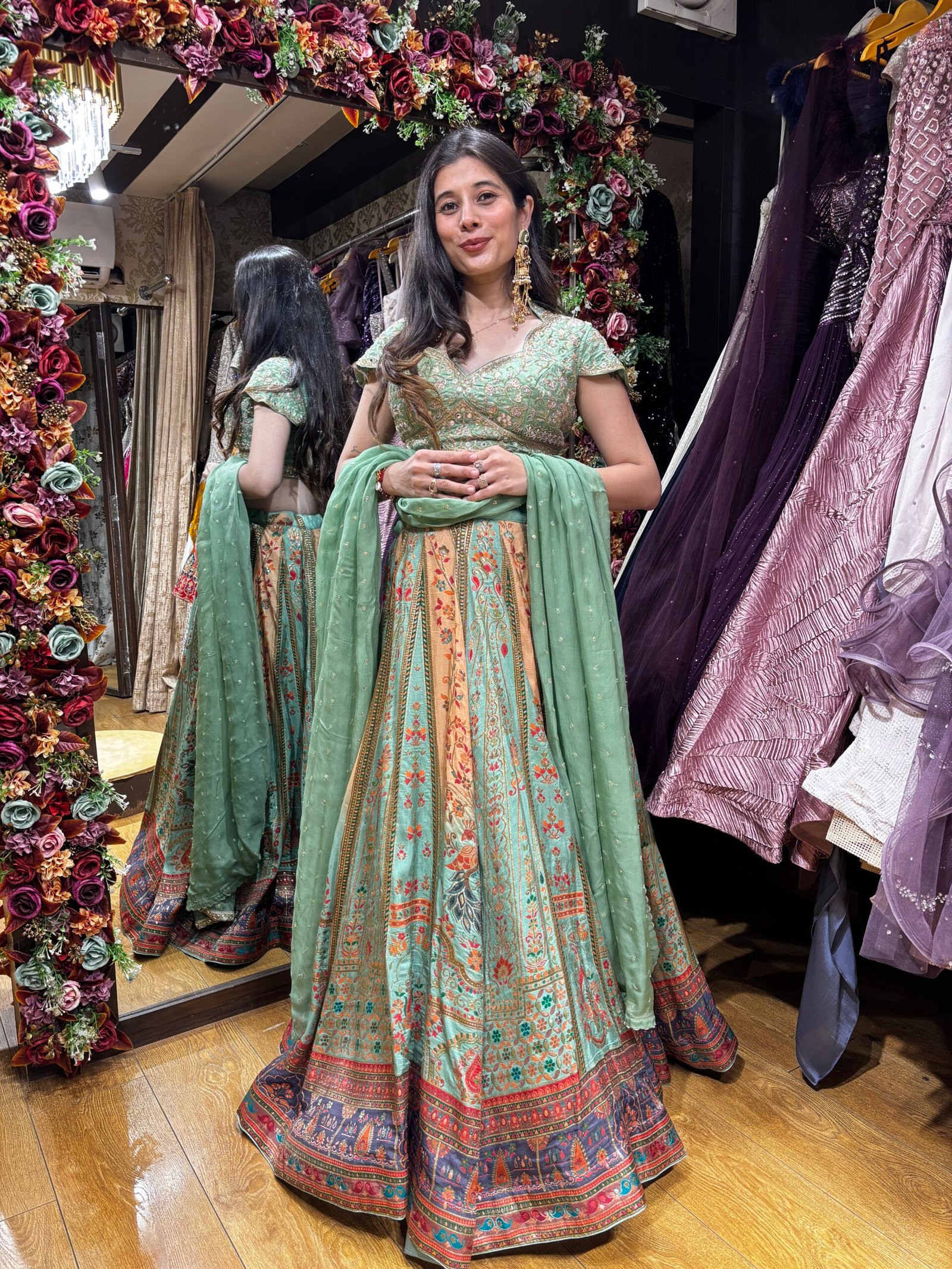HERITAGE BLOOM KALI LENGHA WITH STYLISH COLLAR HAND WORK BLOUSE