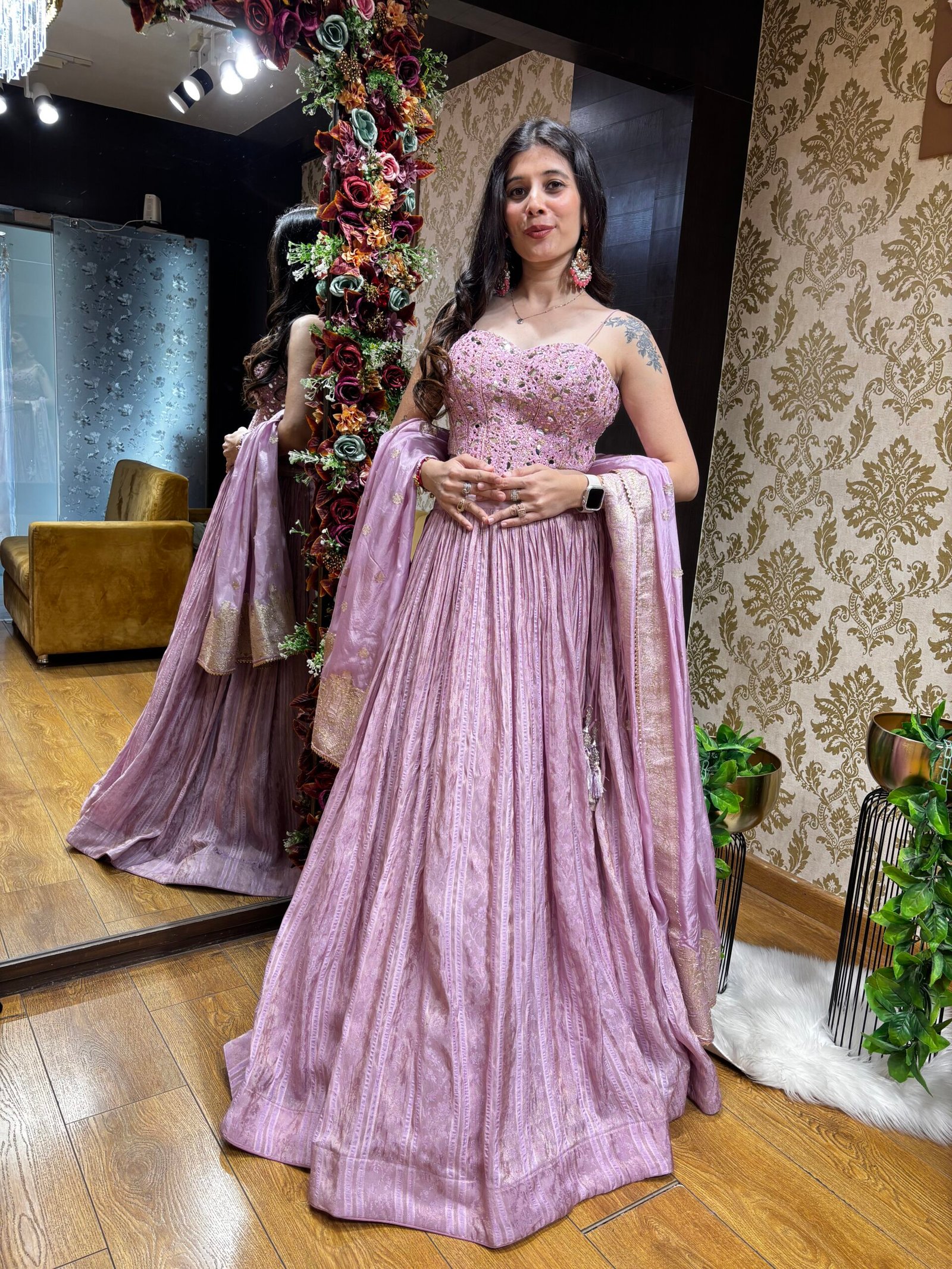 ALISHA LIGHT MAUVE PINK LENGHA WITH HEAVY CORSET BLOUSE