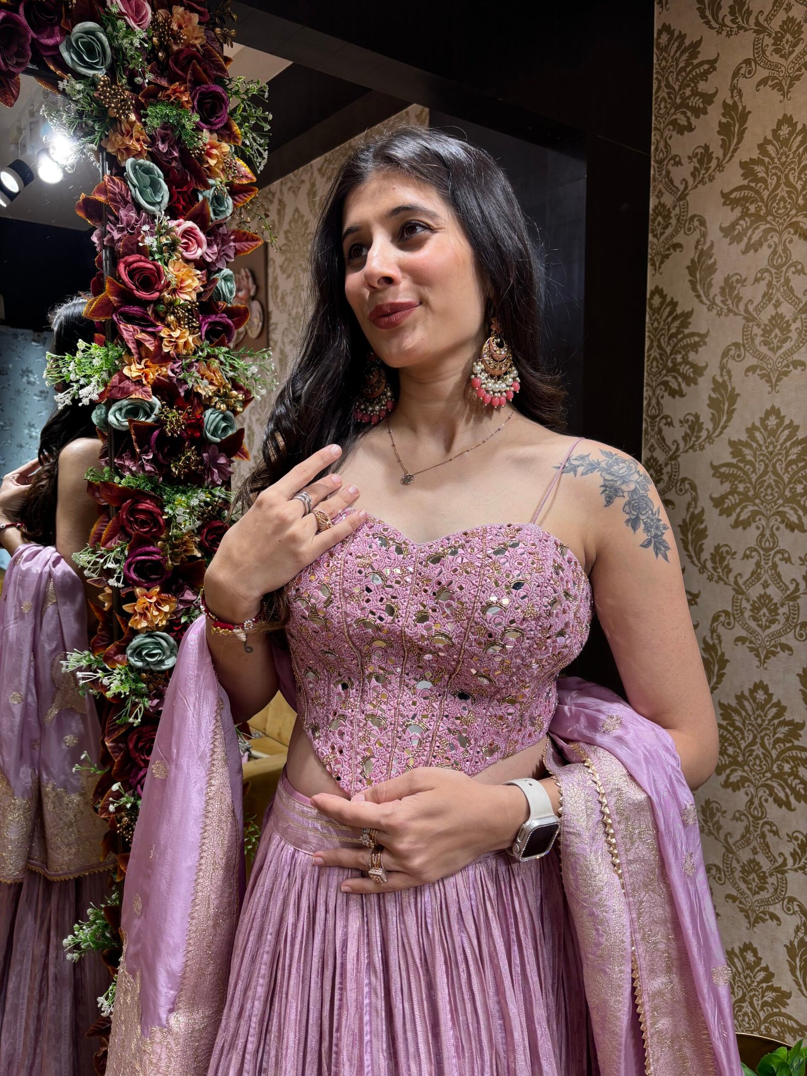 ALISHA LIGHT MAUVE PINK LENGHA WITH HEAVY CORSET BLOUSE - Image 2