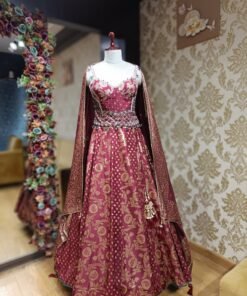 MAYURA BANARASI DARK MAROON STYLISH LENGHA SET