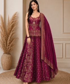 AVIRA BANARASI HEAVY LENGHA CHOLI WITH DUPATTA-RANI PINK