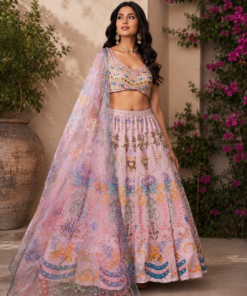 LIZA STYLISH HEAVY LILAC PINK HAND WORK LENGHA CHOLI WITH DUPATTA