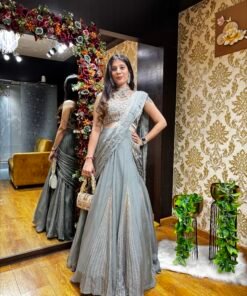 GLIDED GRACE READY TO WEAR DESIGNER DRAPE LENGHA -CLOUD GREY