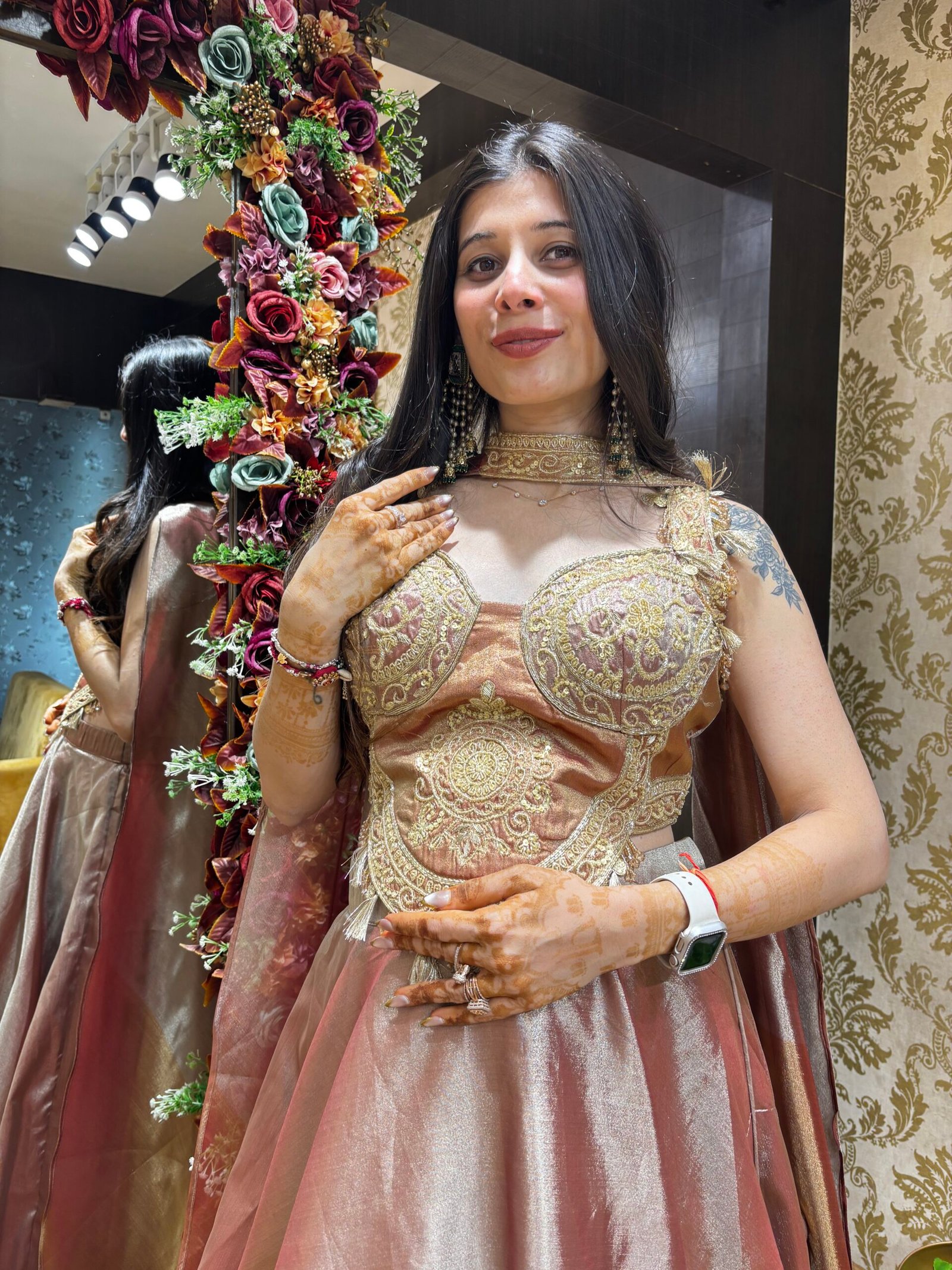 AFSANA TISSUE LENGHA CHOLI WITH CORSET BLOUSE & DUPATTA - ROSE GOLD - Image 2