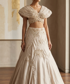 INAYA STYLISH IVORY FISH CUT SKIRT & FLAP BUTTERFLY TOP