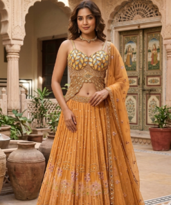 RUHANI GOLD YELLOW MULTI PDP INSPIRED LENGHA CHOLI WITH MERMAID BLOUSE