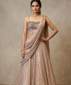 NAAZ  JEWEL FISH STYLE SKIRT WITH BEAUTIFUL CORSET BLOUSE & DRAPE -GOLD