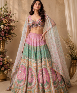 ROSHNI PDP INSPIRED HEAVY LENGHA CHOLI MINT GREEN & PINK WITH DUPATTA