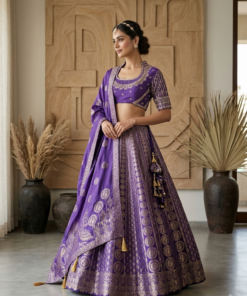 HOOR HEAVY BANARASI SILK LENGHA CHOLI WITH HEAVY DUPATTA-PURPLE