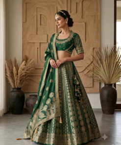 HOOR HEAVY BANARASI LENGHA CHOLI WITH HEAVY DUPATTA-RAW MANGO GREEN