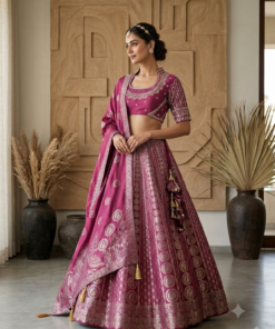 HOOR HEAVY BANARASI LENGHA CHOLI WITH HEAVY DUPATTA-RANI PINK