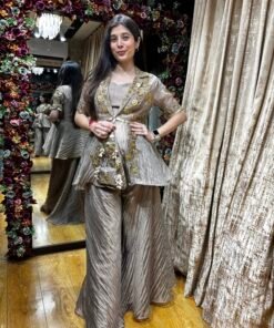 PEARL AFFAIR COPPER GOLD PLAZZO SET WITH BLAZER PEPLUM STYLE JACKET
