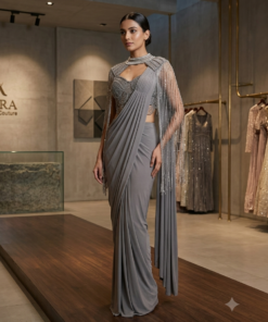 ZOYA DESIGNER SLEEK READY TO WEAR DRAPE WITH HEAVY SHOULDER CAPE