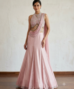 BLUSH PINK MERMAID DESIGNER DRAPE PEARL LENGHA CHOLI