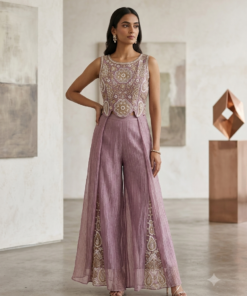 ISHTA MAUVE TISSUE HAND WORK PLAZZO & BLOUSE & DUPATTA