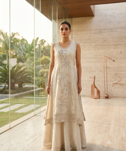 TISSUE BEIGE IVORY PLAZZO WITH LONG FLAP TOP