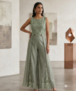ISHITA SAGE GREEN TISSUE PLAZZO SET WITH DUPATTA