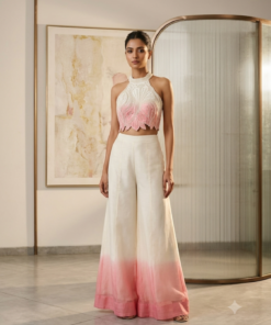 LIZA STYLISH PLAZZO SET WITH HALTER NECK BLOUSE & DUPATTA - PINK
