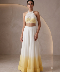 LIZA OMBRE STYLISH PLAZZO SET WITH HALTER NECK & DUPATTA-YELLOW