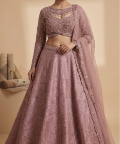 MAUVE HEAVY TEXTURED LENGHA WITH DESIGNER JEWELERY NECKLACE BLOUSE