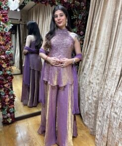 LAVENDER TISSUE PLAZZO WITH BUTTERFLY TOP & DUPATTA