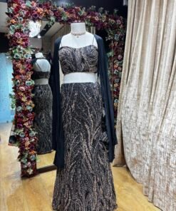 AYRA BLACK GOLD MERMAID BUSTER LENGHA WITH DUPATTA CAPE