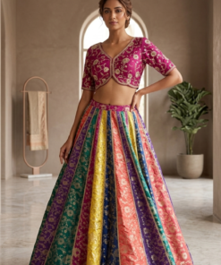 RIVAZ TRADITIONAL MULTI COLOUR HEAVY BANARASI SILK LENGHA CHOLI WITH DUPATTA