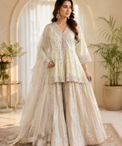 IVORY HEAVY TISSUE LENGHA WITH PEPLUM ANGARKHA TOP & DUPATTA