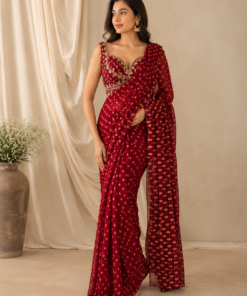 MAROON MISHA MAHIMA MAHAJAN INSPIRED STYLISH DRAPE SAREE