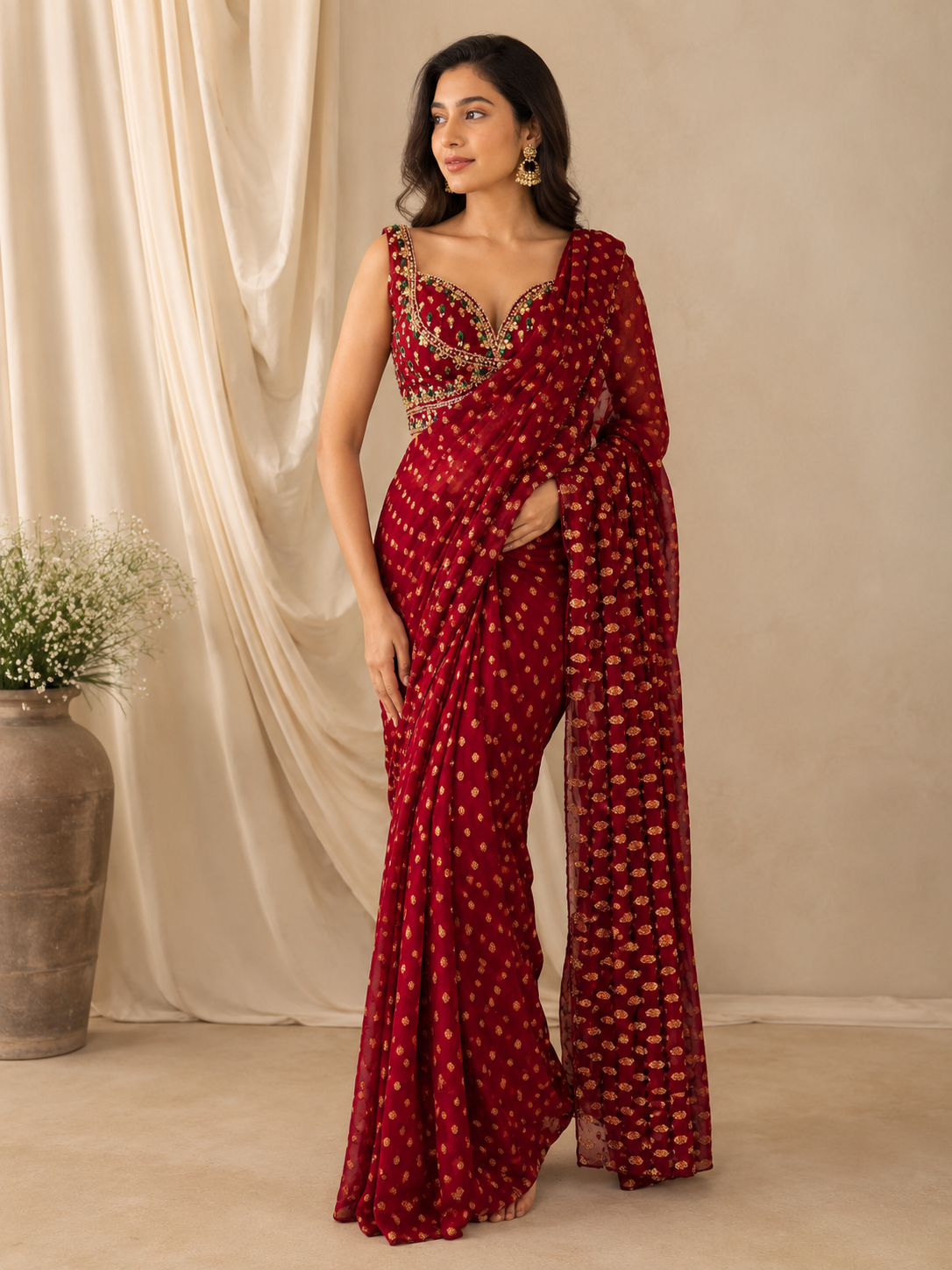 MAROON MISHA MAHIMA MAHAJAN INSPIRED STYLISH DRAPE SAREE