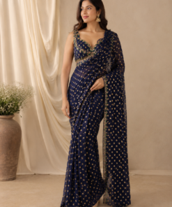ROYAL BLUE MISHA MAHIMA MAHAJAN INSPIRED STYLISH DRAPE SAREE