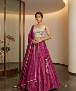 MAHI PURE GAJJI SILK BANDHEJ LENGHA WITH MIRROR CHOLI-MAGENTA